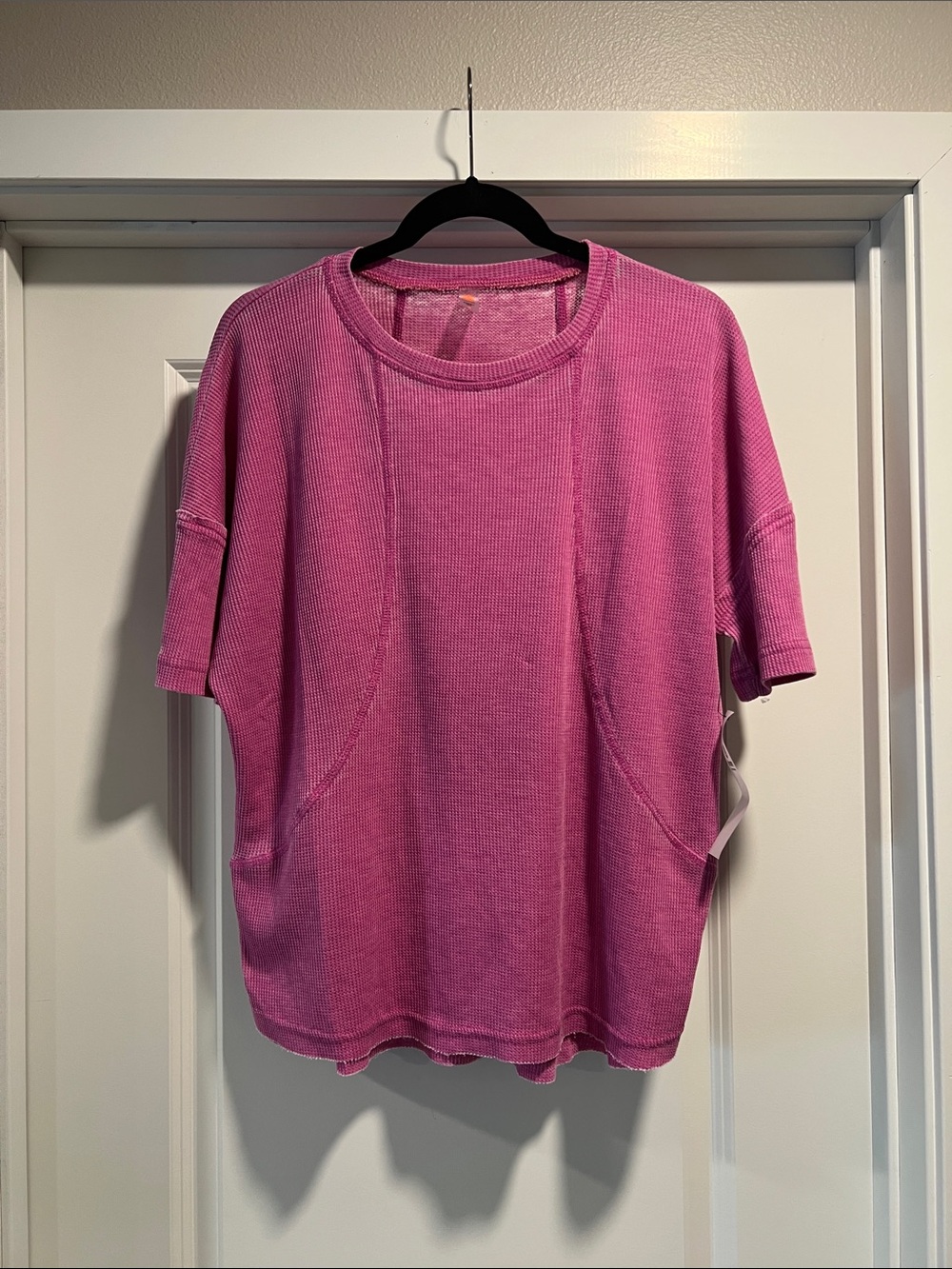 Mono B Bright Pink Waffle Knit Short Sleeve Top Size S NWT